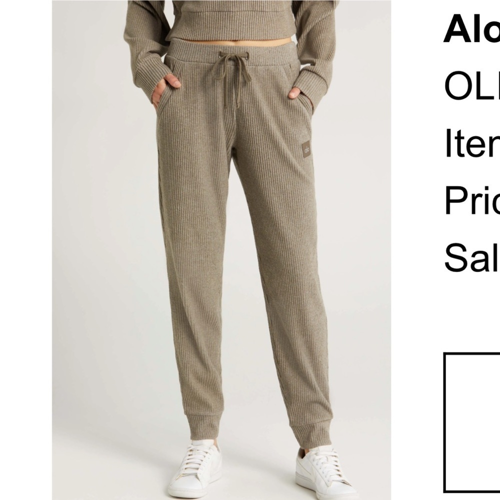 ALO Yoga Taupe Ribbed Hoodie and pants set - Picture 2 of 3